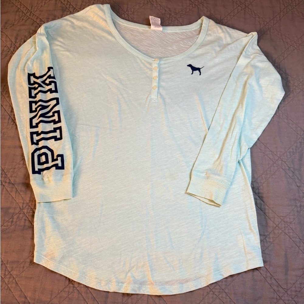 Victoria Secret- PINK- Light Blue Long Sleeved Shirt- Women’s Small